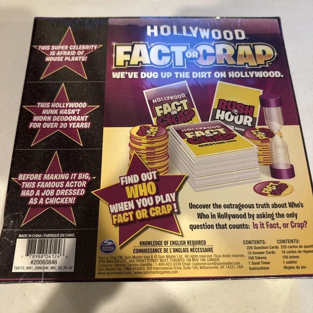 Hollywood Fact or Crap Celebrity Trivia Spin Master Game New Sealed